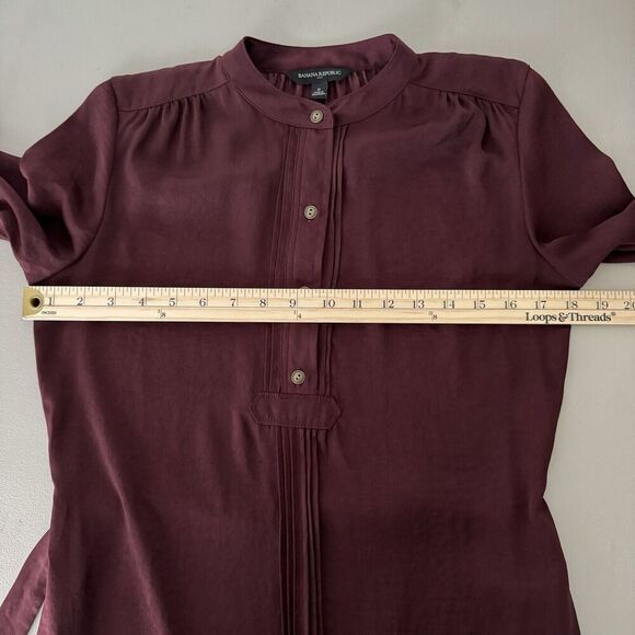 Banana Republic Women Shirt Dress Burgundy Sz 0 Long Sleeve Belted Preppy Office - Picture 12 of 15